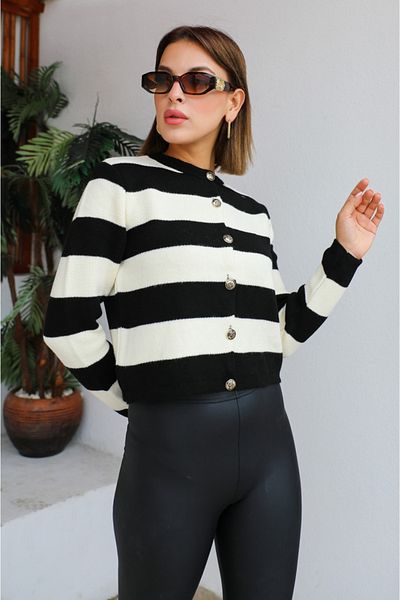 Modark Knitwear Striped Short Cardigan