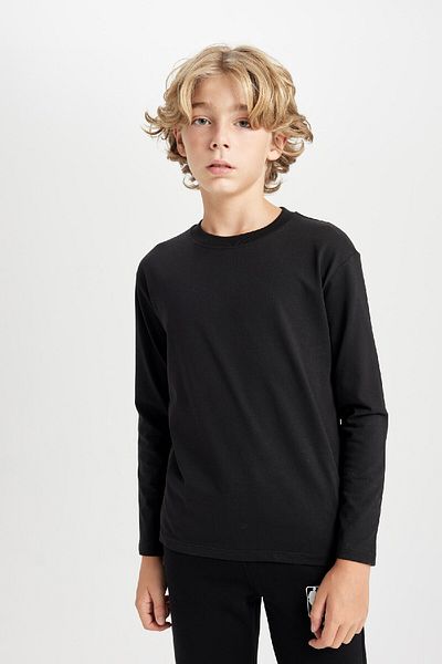 DeFacto Boy's Crew Neck Basic Solid Long Sleeve T-Shirt D8552A8Ns