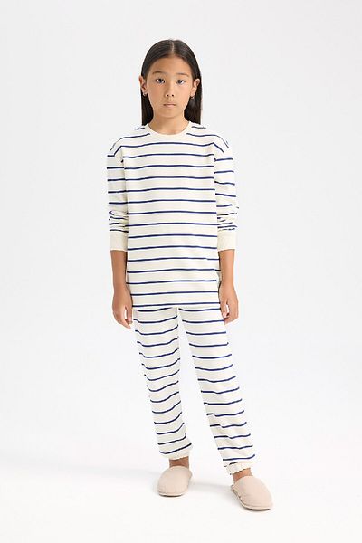 DeFacto Gestreiftes Pyjama-Set für Mädchen – lange Ärmel und elastische Taille D7747A824WN