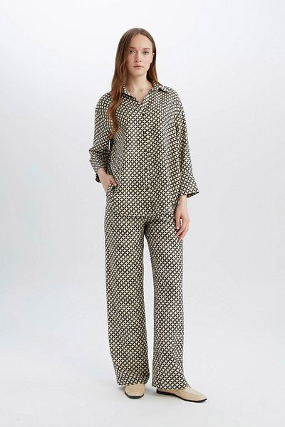 DeFacto Wide Leg Wide Loose Leg Patterned High Waist Comfortable Palazzo Trousers C4042Ax25Sp
