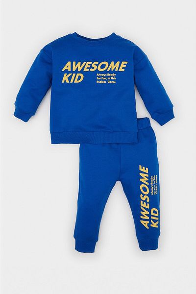 DeFacto 2-Piece Set for Baby Boy - Crew Neck Printed Sweatshirt and Elastic Sweatpants D7647A524Wn