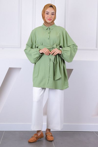 İmajButik Khaki Waist Belted Tunic