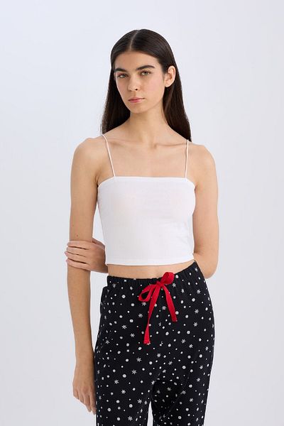 DeFacto Crop Cotton White Strappy Tank Top-fall In Love Y2249az25sp