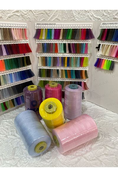 Oskar Polyester Sewing Thread 5000 Mt (6 Pieces) (Baby Blue-Purple-Fuchsia-Pink-Lilac-Yellow-Bebep Béme)