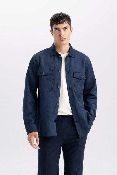DeFacto Μπουφάν πουκάμισο με κανονική εφαρμογή Polo Neck Suede D3379AX25SP