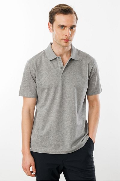 Desen Triko Ανδρικό μπλουζάκι Polo Grey Melange Mercerized Pique