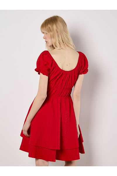 Apricot Gestuftes Minikleid Mit Ösenstickerei