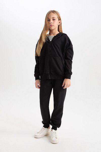 DeFacto Girl's Basic Plain Hooded Cardigan D6498A8Ns