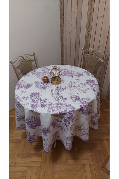 gonk Round, Country Patterned, Duck (Liquid Pusher, Stain Proof) Fabric, Tablecloth