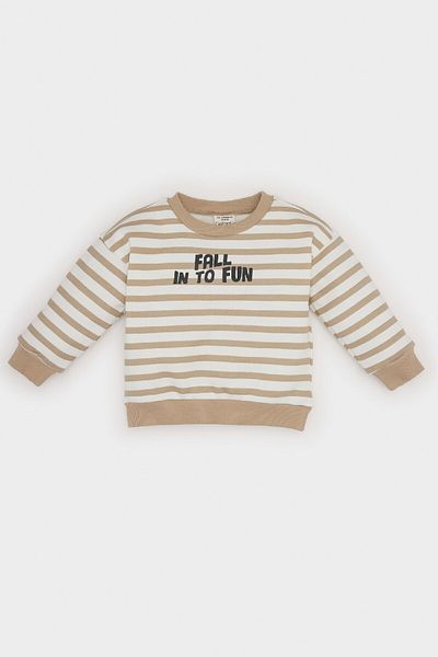 DeFacto Φούτερ Baby Boys Crew Neck με εμπριμέ μαλακό γούνινο ριγέ φούτερ D7583A524WN