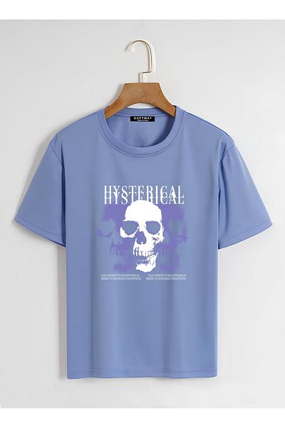 SOFTWAY Tricou de bază unisex organic oversize cu imprimeu Hysterigal - albastru