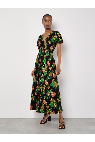 Apricot Tropisches Maxikleid Mit Wickeloptik