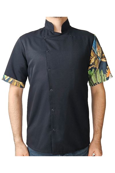 Ant Rotagrup Üniforma ve İş Elbiseleri Unisex Chef Jacket - Tropical Bird Pattern, Hungry Snap Fastener, Short Sleeve, Summer Kitchen Hood