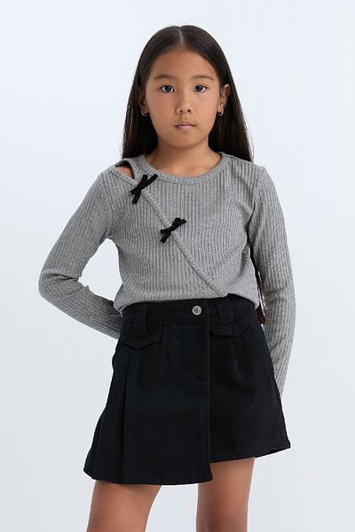 DeFacto Girls' Bow Detail Slim Fit T-Shirt - Long Sleeve, Crew Neck D5456A824Wn