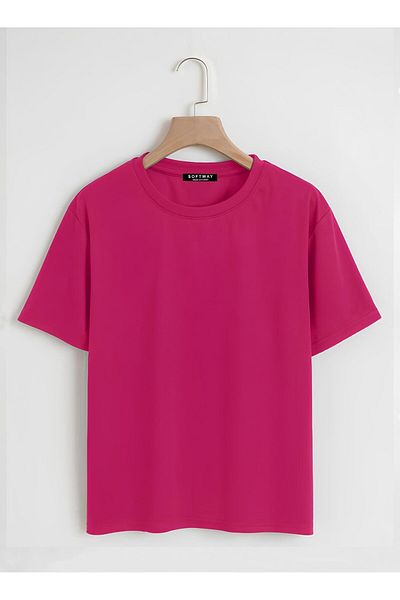 SOFTWAY Unisex Oversize T-Shirt FUCHIA Butterfly Printed Basic