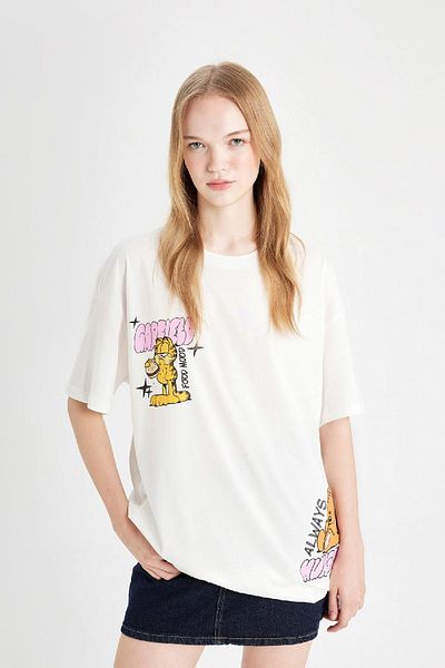 DeFacto Μπλουζάκι Garfield Print Oversize - Crew Neck, Πίσω στάμπα, Κοντό μανίκι D4827ax24au