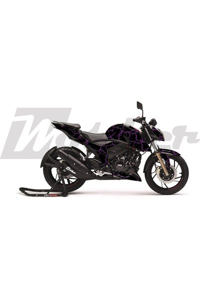 Motiker APACHE RTR 200 Kaplama Sticker Etiket Modeli Şimşek Desen Mor Siyah