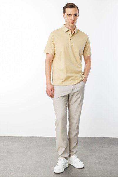 Desen Triko Men's Polo Neck Mercerized T-Shirt Yellow