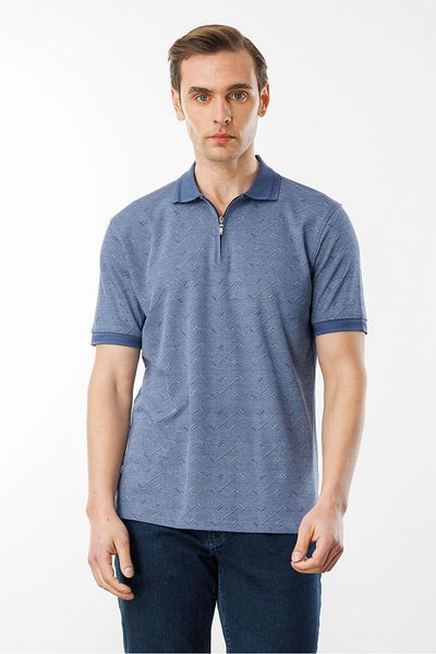 Desen Triko Ανδρικό μπλουζάκι Jacquard με φερμουάρ Navy Blue