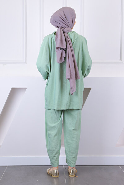 İmajButik Mint Kapşonlu Cepli Tunik Pantolonlu Takım