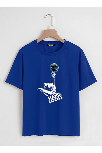 SOFTWAY Unisex Οργανικό Oversize Hang Loose Basic T-shirt - Σαξ Μπλε