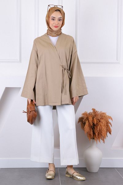 İmajButik Кимоно от норка с кръстосана дантела