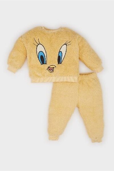 DeFacto Looney Tunes Baby Girls 2-Piece Set - Crew Neck Plush Sweatshirt and Elastic Waist Sweatpants