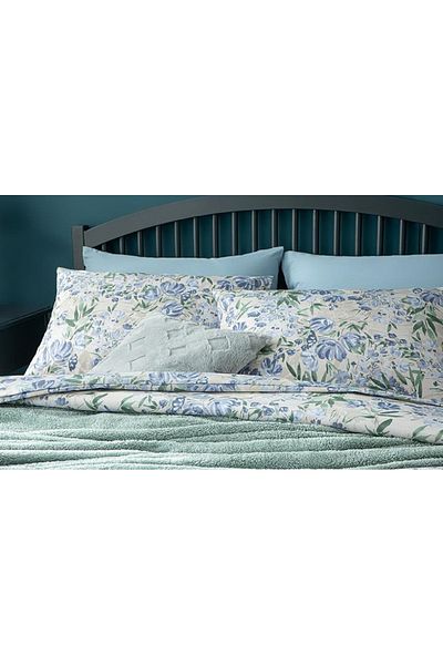 English Home Față de pernă Romantic Bloom Easy-Iron, 2 piese, albastră