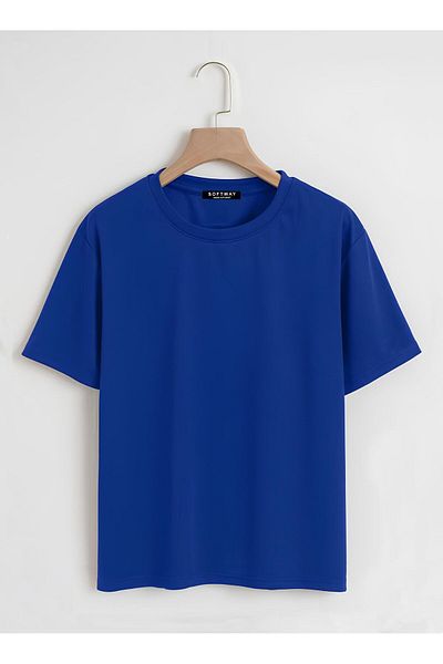 SOFTWAY Ανανδρικό Οργανικό Oversize Basic T-shirt με Εκτύπωση Ρόζ Αγάπη - Σαξ Μπλε