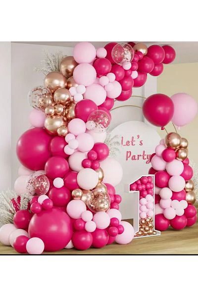 Çemrek Süs Parti Pink Fuchsia Rose Chrome Transparent Sequin Balloon Chain Set of 100