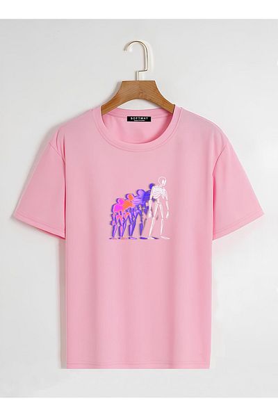 SOFTWAY Unisex Oversize Crew Neck - Μπλουζάκι Rainbow Shape Colorful Skeleton Basic