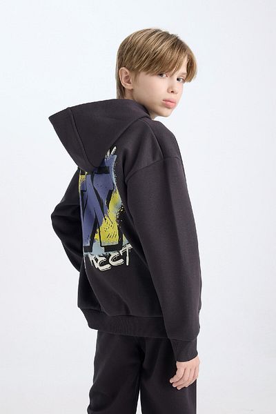 DeFacto Boy's Oversize Sweatshirt with Hood - Back Print, Wide Fit D7115A824Wn