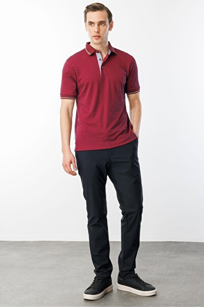 Desen Triko Ανδρικό μπλουζάκι Polo Collar and Sleeve Knitwear Claret Red