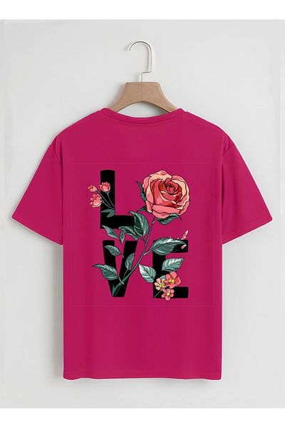 SOFTWAY Unisex Oversize Crew Neck Rose Love Basic T-Shirt - ΦΟΥΚΙΔΙΔΑ