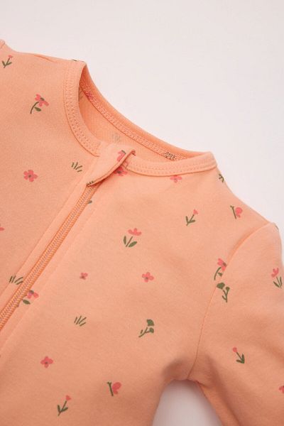DeFacto Baby Girl Newborn Floral Long Sleeve Zipper Jumpsuit D8305A5Ns