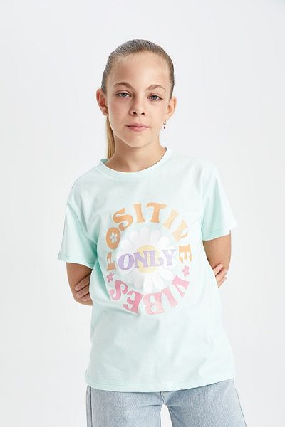 DeFacto Crew Neck Printed Girl's T-Shirt - Short Sleeve, D7818A824SM