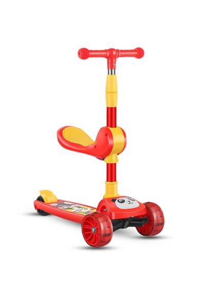 MG Panda 3 In 1 Kick Foldable Scooter For Kids With Music, Led Lights, Flashing Light Wheels For 3-8y