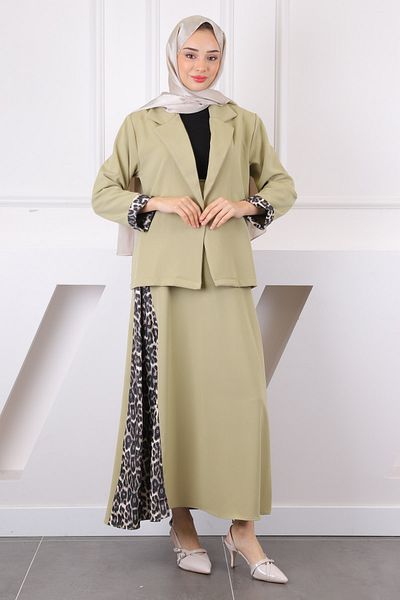 İmajButik Σετ φούστα με σακάκι με σχέδιο Χακί Λεοπάρ