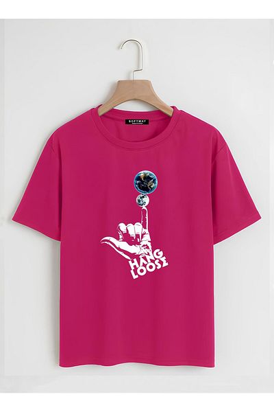 SOFTWAY Unisex Oversize T-Shirt FUSSIA η πιο βασική βασική μπλούζα με ανοιχτό ουρά ποδηλάτου