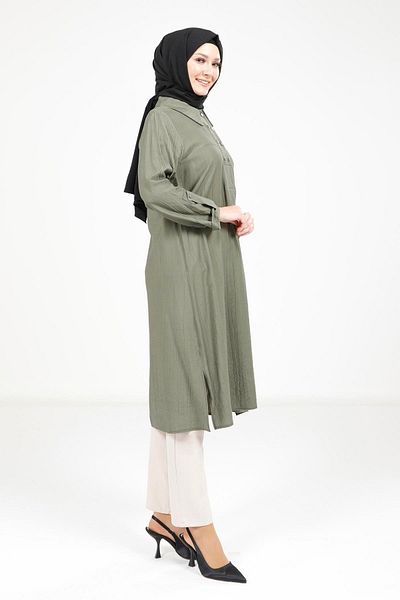 Beyza Khaki Tunic with Epaulette Collar Detail 9340