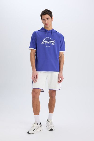 DeFacto Los Angeles Lakers Fitlereni Wide Fit Hooded Tobacco T-Shirt