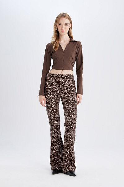 DeFacto Long Sleeve Zippered Shirt Collar Bengalin Crop Blouse - C5037Ax24Au
