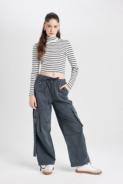 DeFacto Coool Fitted Striped Twill Camisole Turtleneck Long Sleeve T-Shirt D8072Ax24Au