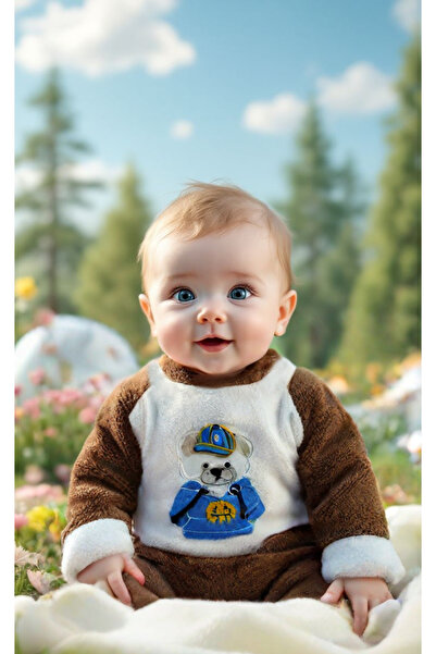 PEAR BABY طقم علوي وسفلي من الصوف للأطفال مع تفاصيل الدبدوب