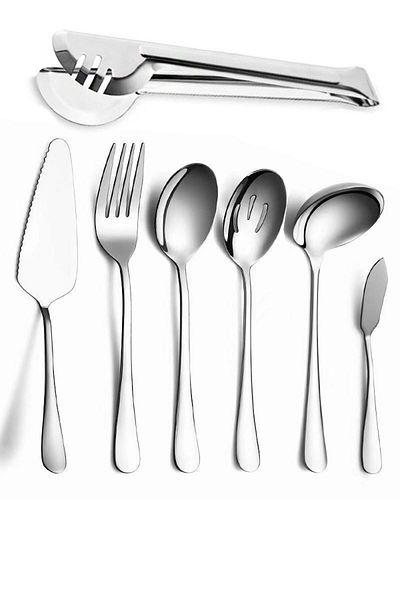 Chavin 7 Piece Steel Silver Presentation Serving Spoon Spoon Fork Knife Spatula Set Mt154