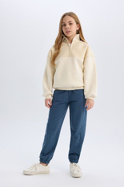 DeFacto Φούτερ για κορίτσια Oversize Φαρδιά Εφαρμογή με μισό φερμουάρ Basic Flat με μαλακό γούνινο φούτερ D6184A824WN