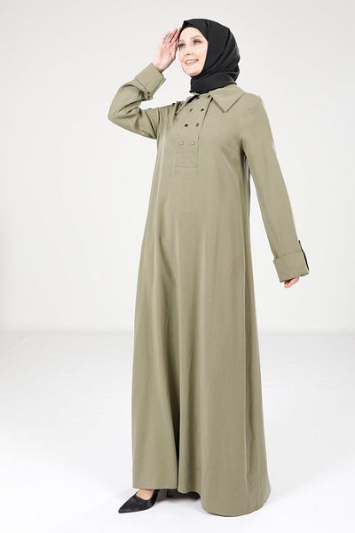 Beyza Φόρεμα Fat Green Color με λαιμόκοψη και λεπτομέρεια με κουμπί 9215