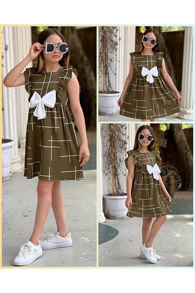SNSA MODA Girl's Dress High Quality and Bow Detail 100% Cotton