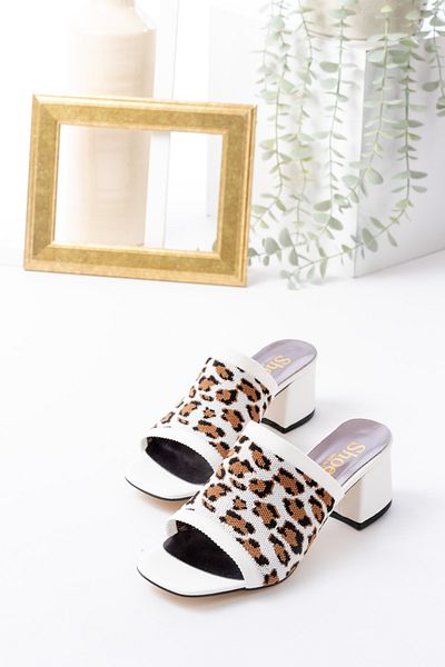 LZ SHOES White New Season Leopard Pattern Frequent Women's Heeled Slippers
