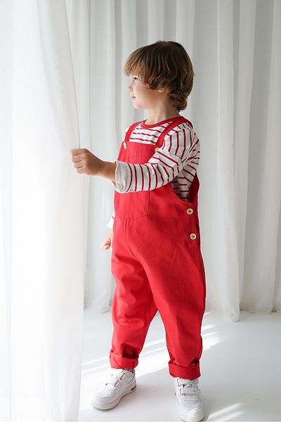 Catz Kids Red Gabardine Strappy Jumpsuit + Red White Striped Sweat